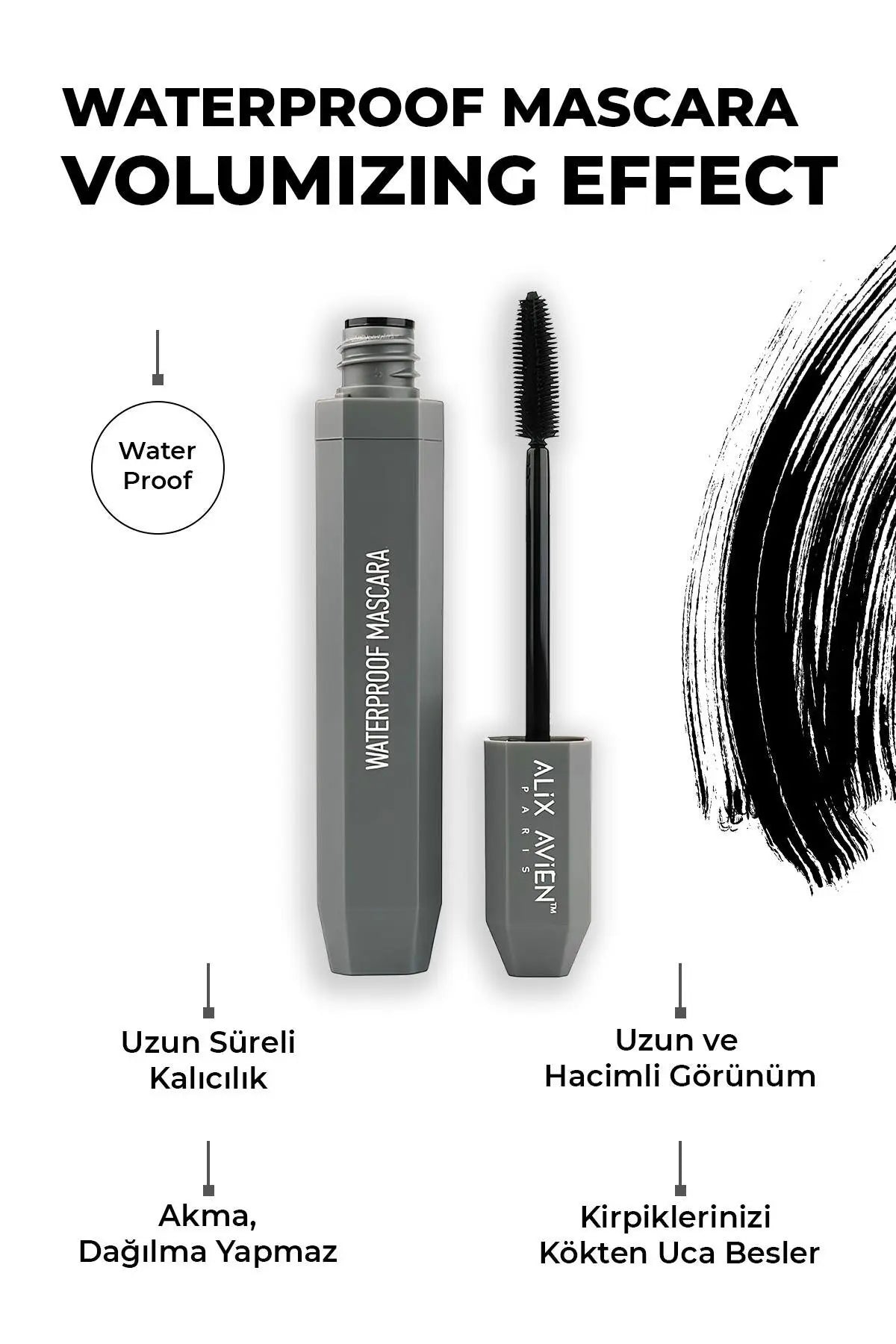 Suya Dayanaklı Yoğun Pigmentasyonlu Hacim Veren Doğal Kıvrımlı Siyah Maskara - Waterproof Mascara
