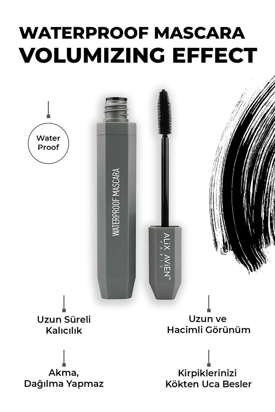 Suya Dayanaklı Yoğun Pigmentasyonlu Hacim Veren Doğal Kıvrımlı Siyah Maskara - Waterproof Mascara