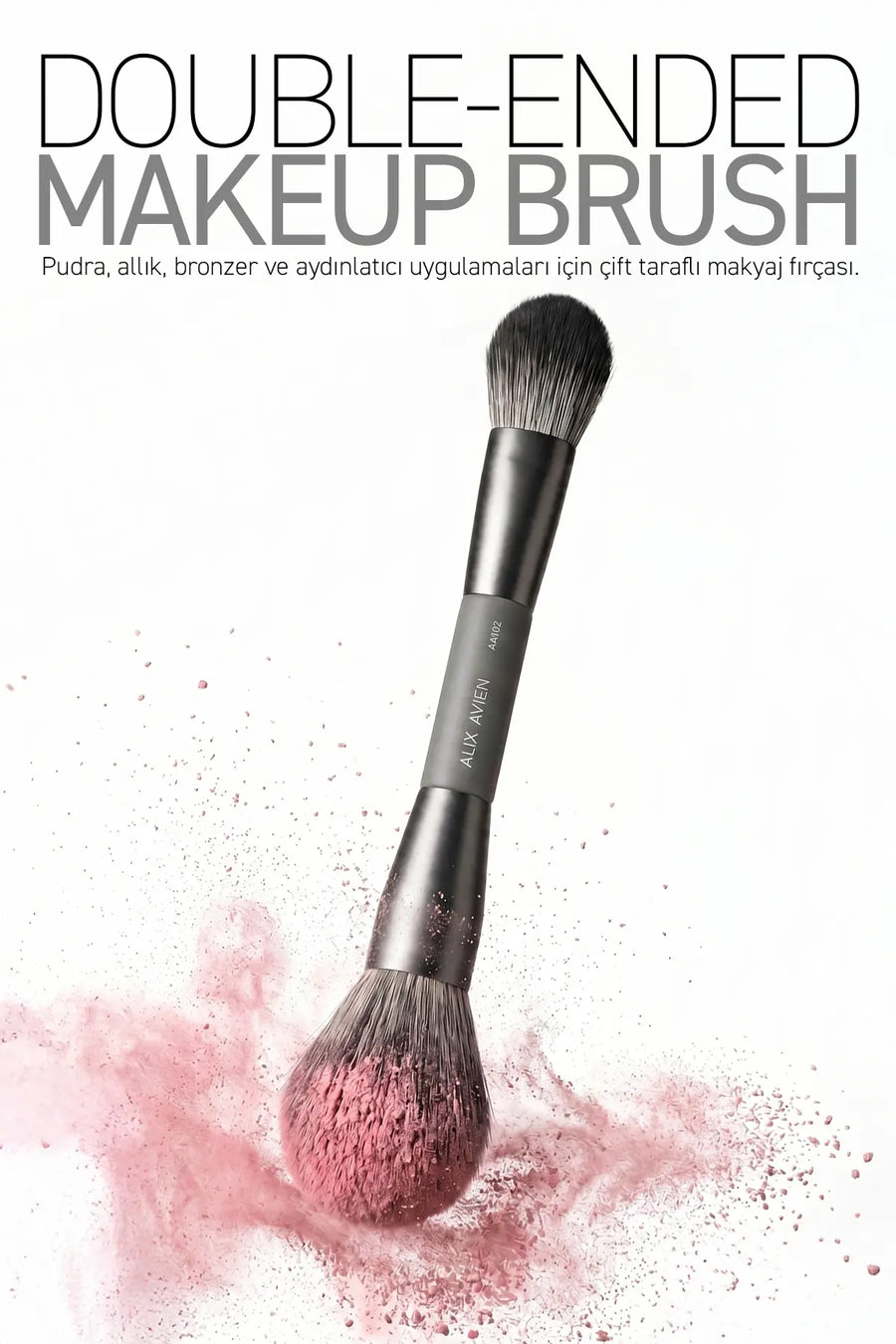 Pudra, Allık, Bronzer ve Aydınlatıcı İçin Çift Taraflı Makyaj Fırçası - Double Ended Makeup Brush