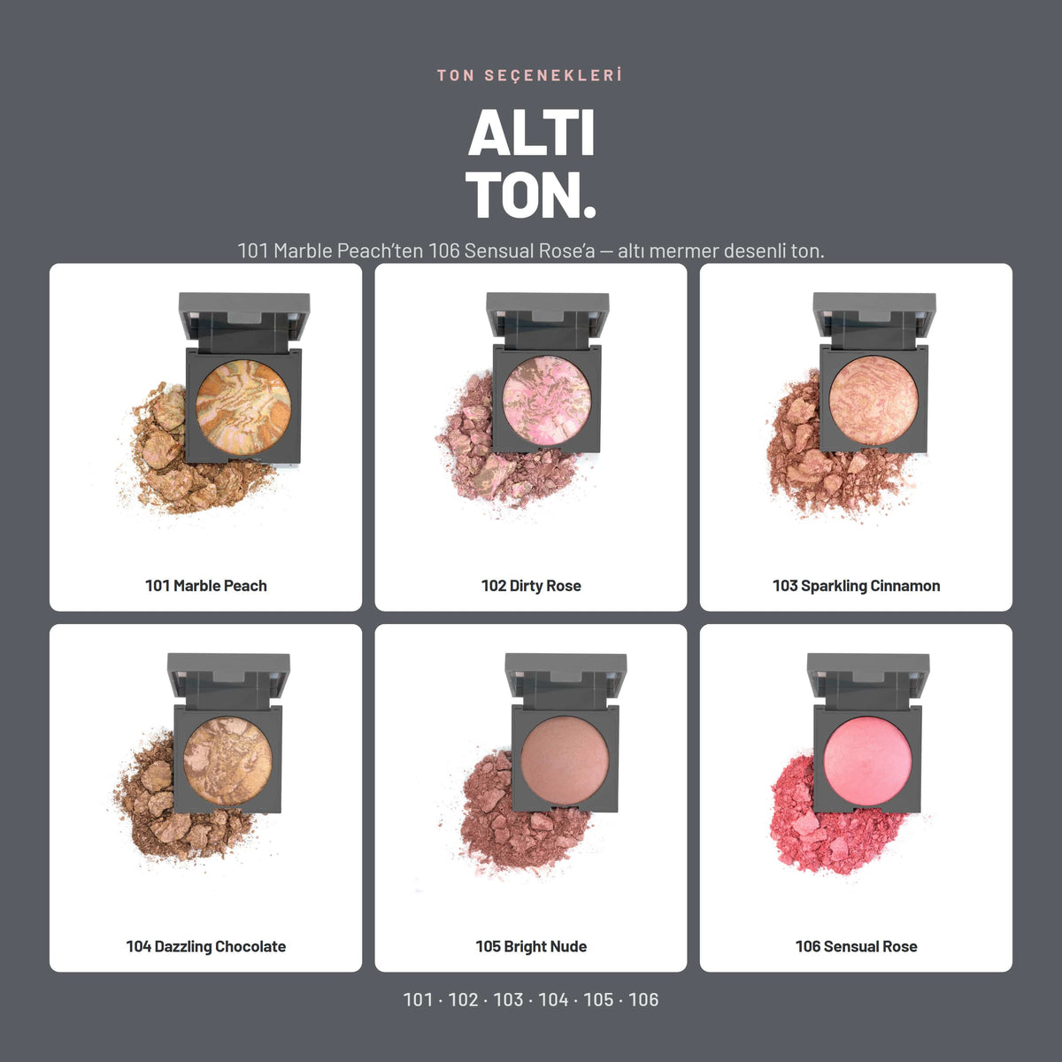 Baked Blush fırınlanmış allık ton skalası, tüm renkler