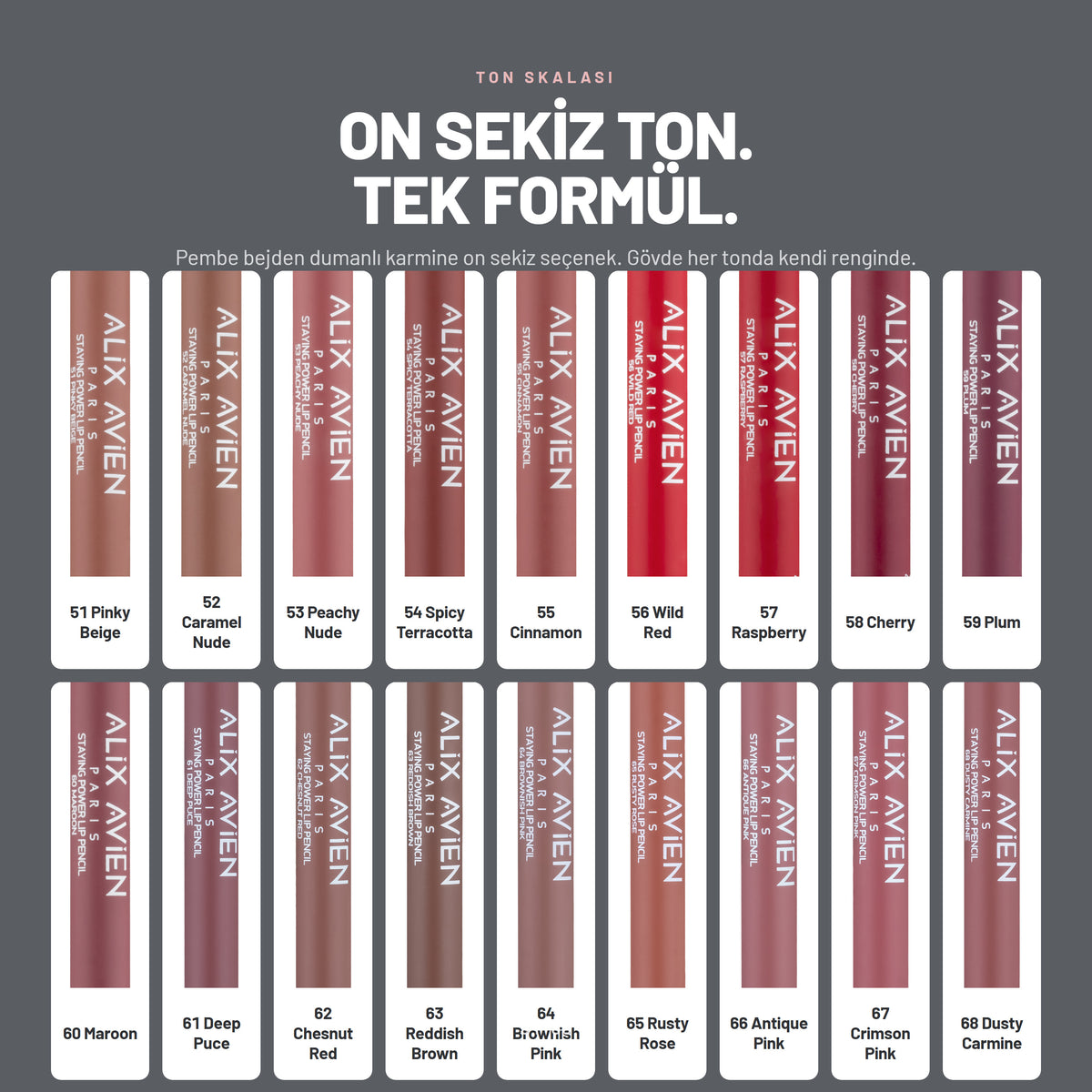 Staying Power Lip Pencil dudak kalemi ton skalası, tüm renkler