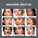 Delicate Glam Lip Tint dokuz tonun farklı ten renklerindeki görünümü
