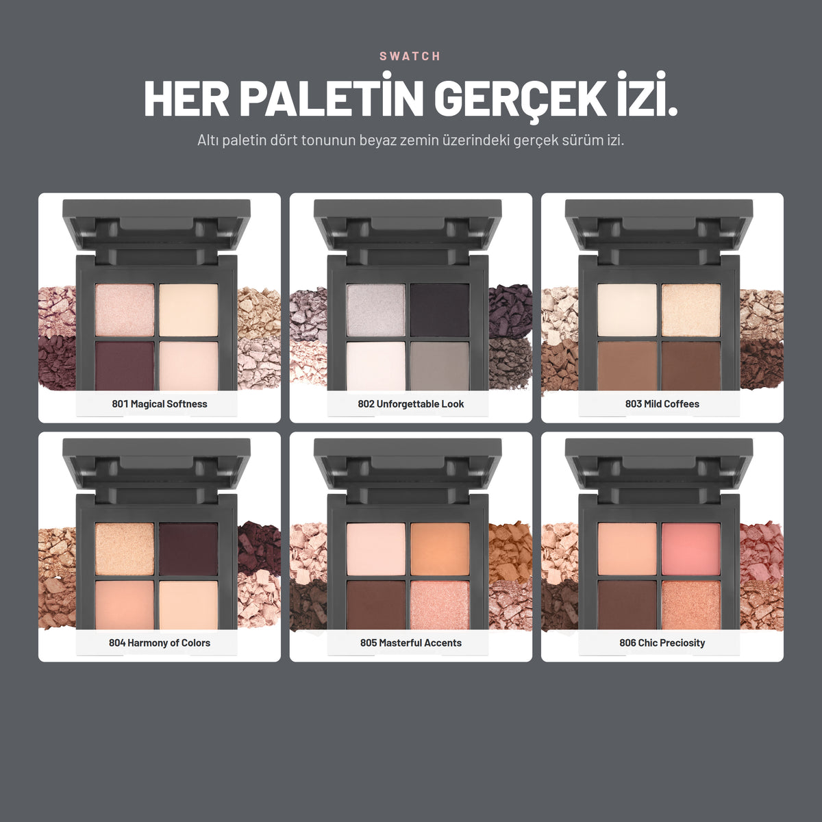 Expressive Harmony Eyeshadow Palette göz farı paleti renklerinin gerçek swatch görünümü