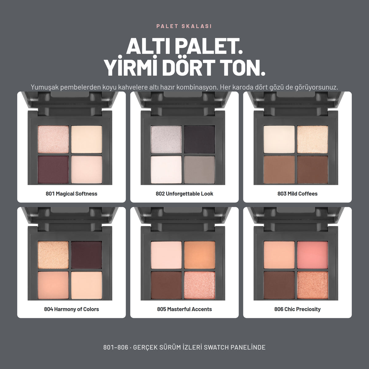 Expressive Harmony Eyeshadow Palette göz farı paleti ton skalası, tüm renkler