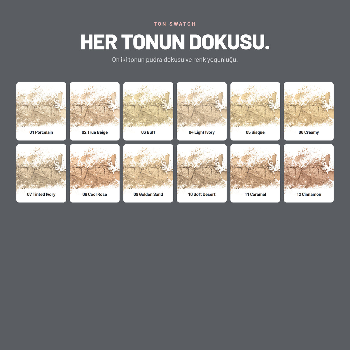 Compact Powder kompakt pudra renklerinin gerçek swatch görünümü
