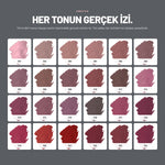 Glossy Lipstick parlak ruj renklerinin gerçek swatch görünümü