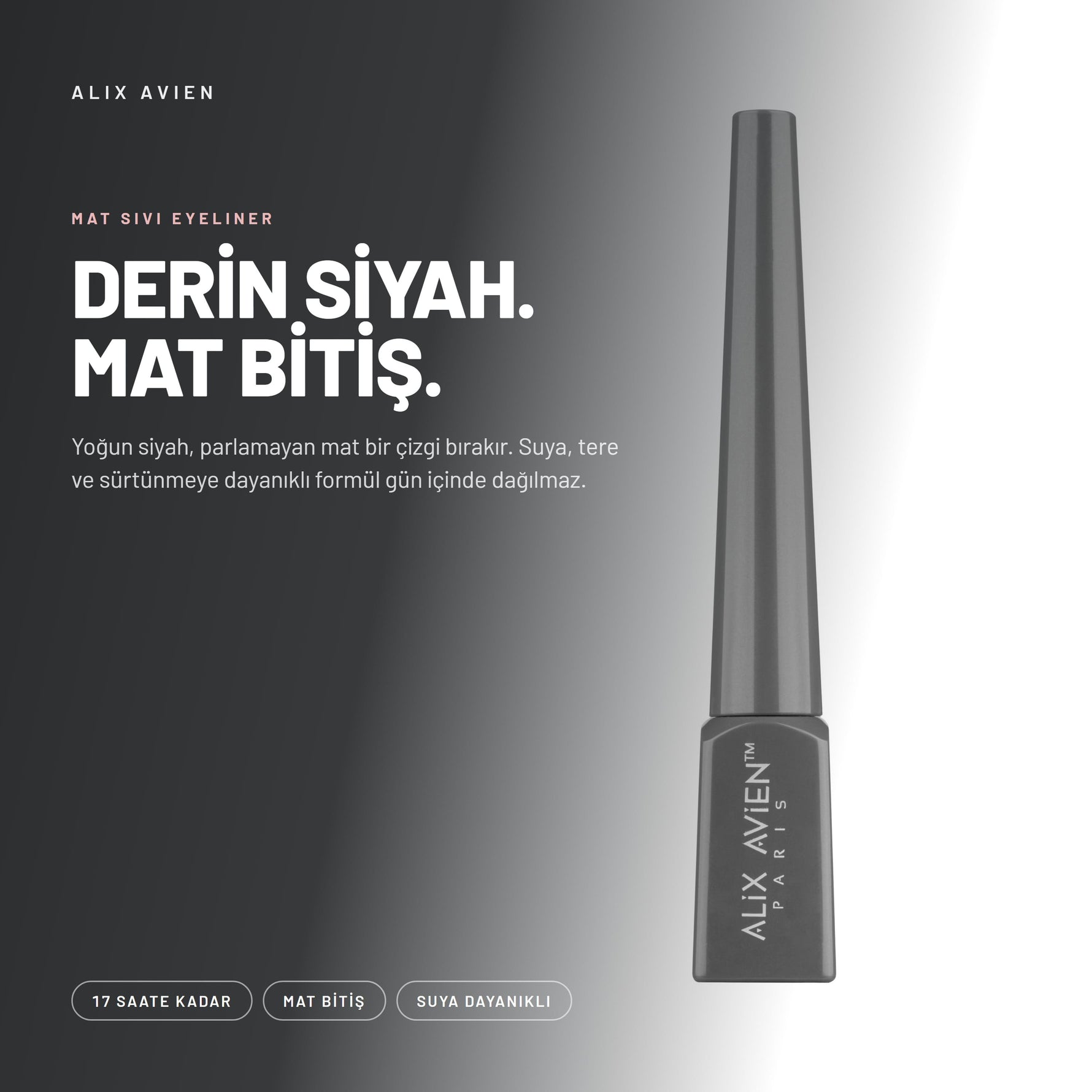 Black Matte Dipliner - Uzun Süre Kalıcı Mat Likit Eyeliner | Alix Avien