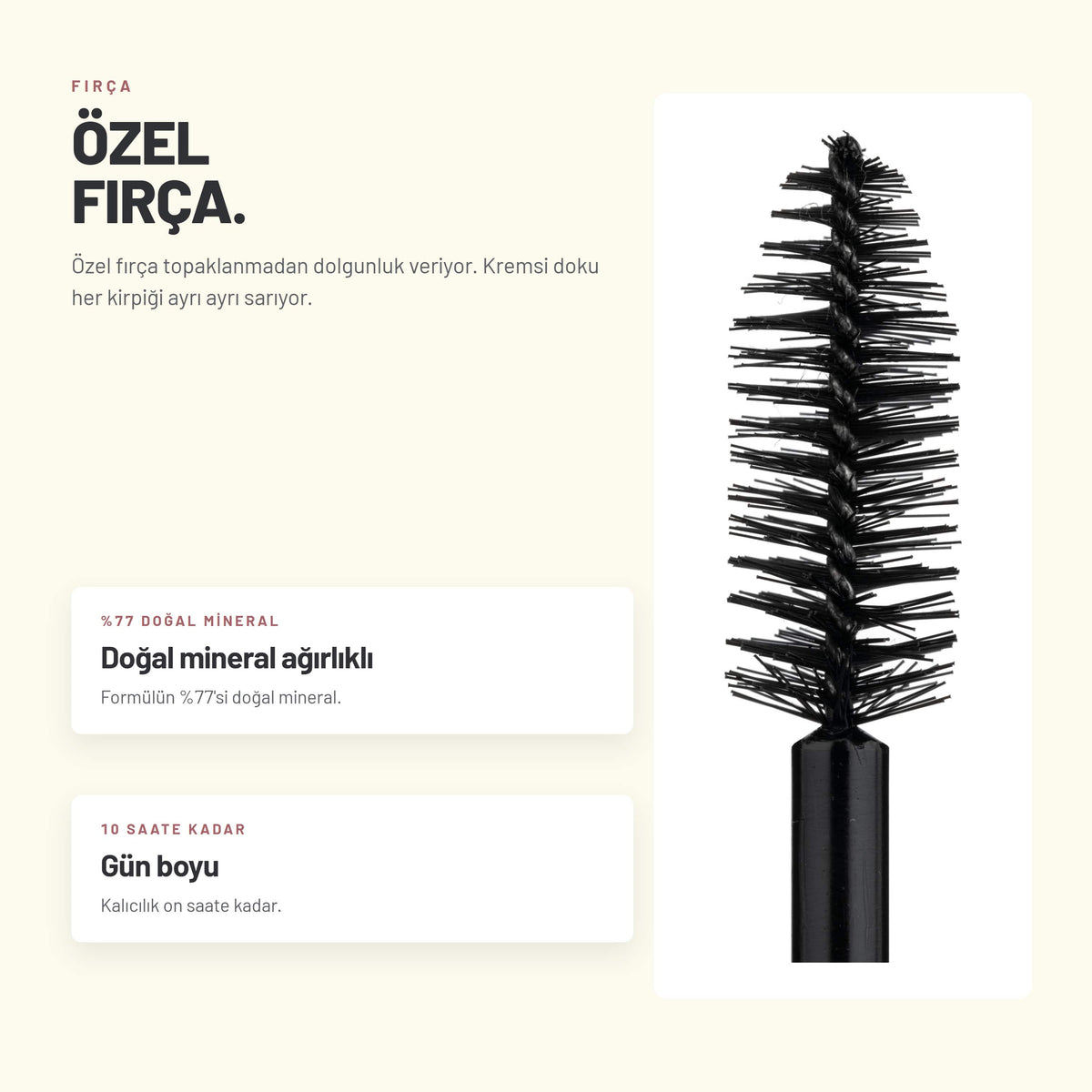 Alix Avien Black & Perfect Mascara formül ve içerik detayı - Özel fırça topaklanmadan dolgunluk veriyor.