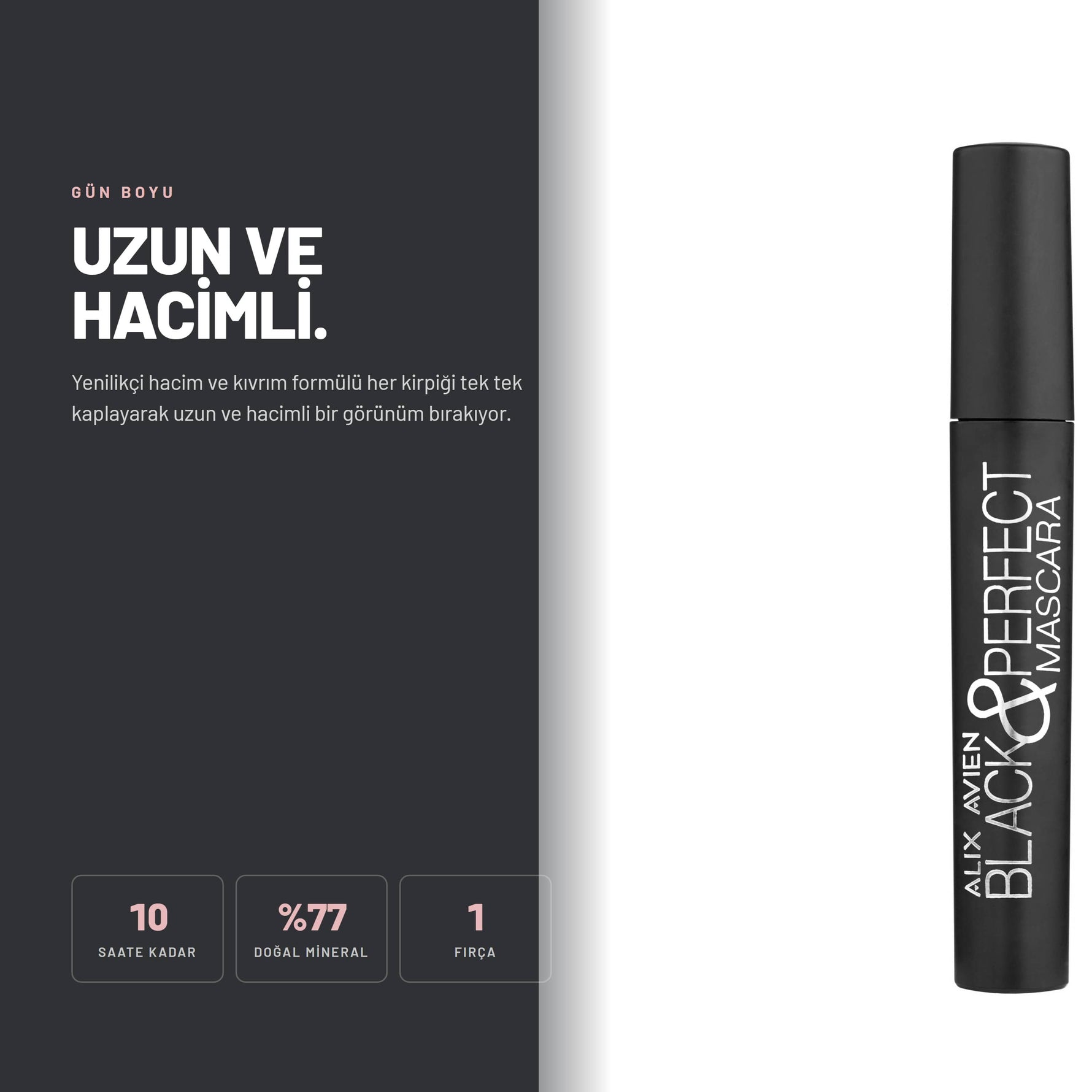 Alix Avien Black & Perfect Mascara kullanım sonrası görünüm - Yenilikçi hacim ve kıvrım formülü her kirpiği tek tek