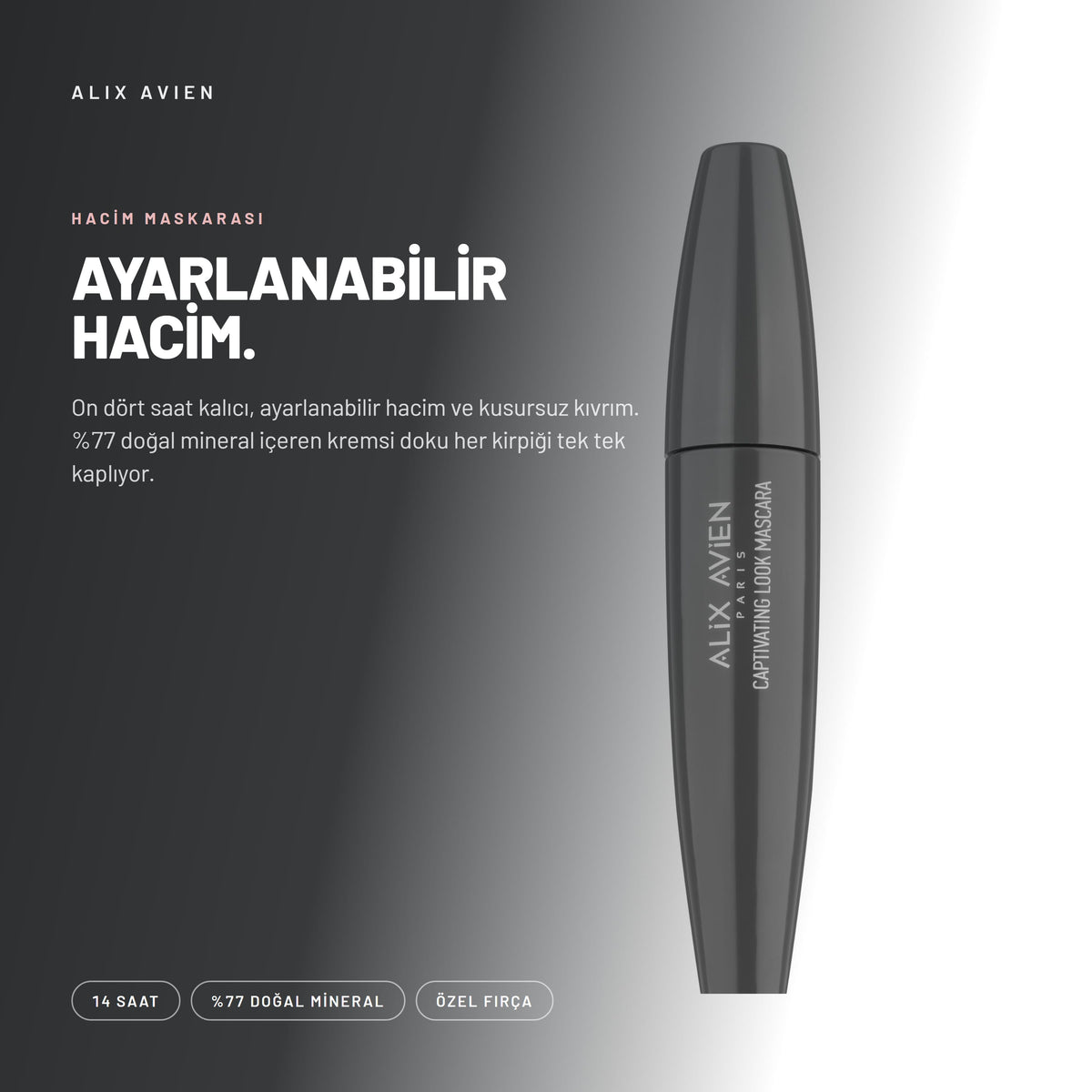 Captivating Look Mascara - 14 Saat Kalıcı Hacimli Maskara | Alix Avien