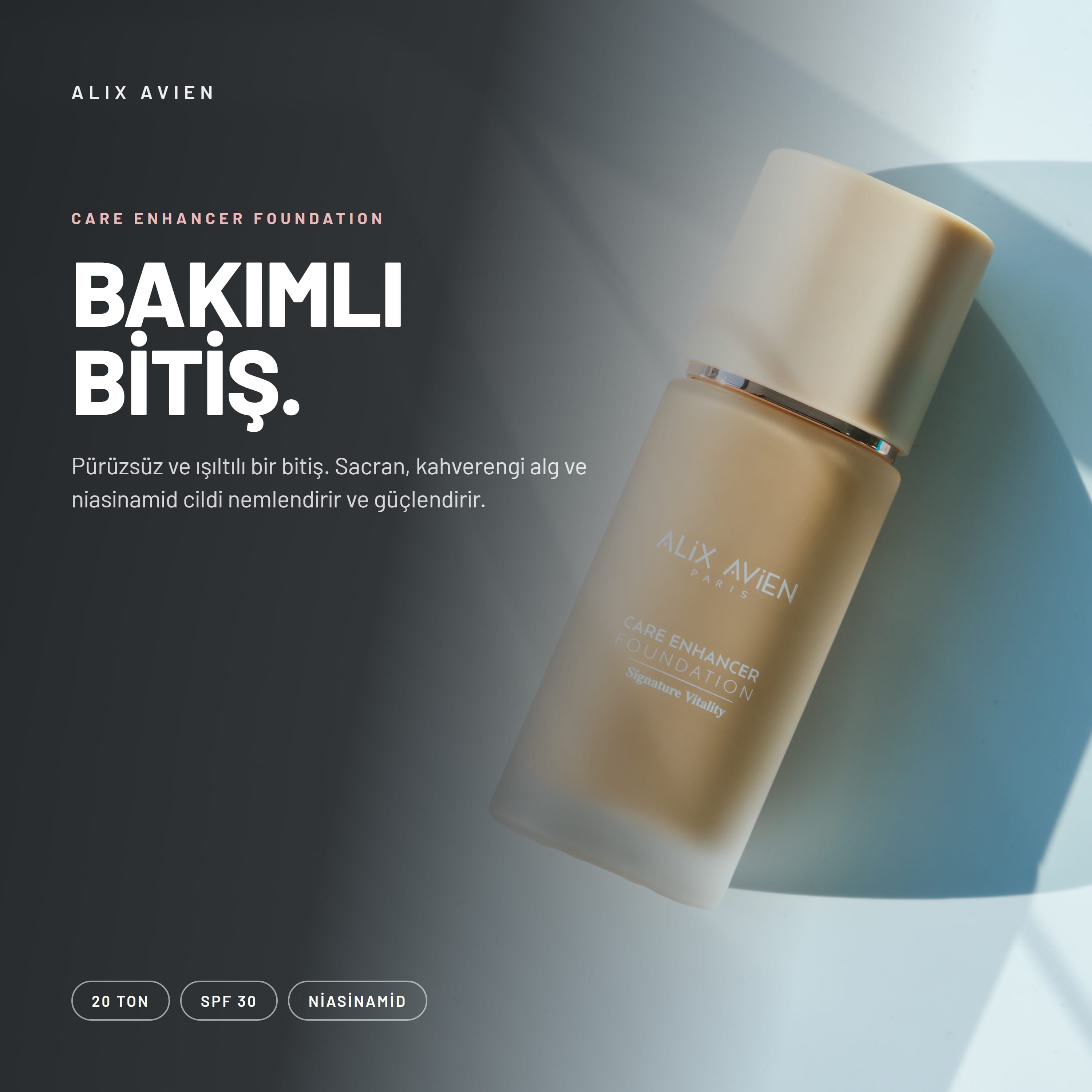 Care Enhancer Foundation - Yaşlanma Karşıtı Işıltılı Fondöten | Alix Avien