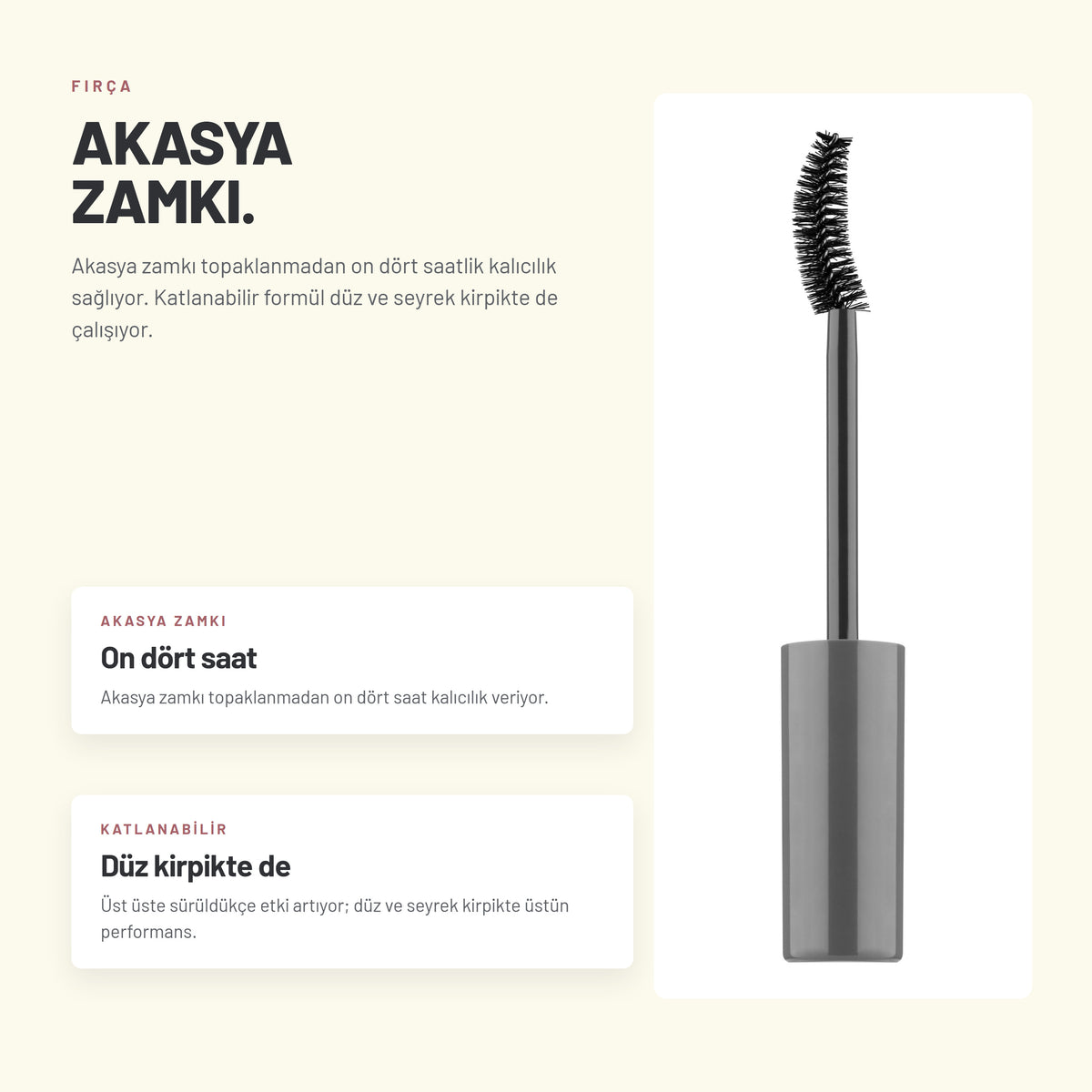 Alix Avien Curl Queen Mascara formül ve içerik detayı - Akasya zamkı topaklanmadan on dört saatlik kalıcılık sağlıyor.