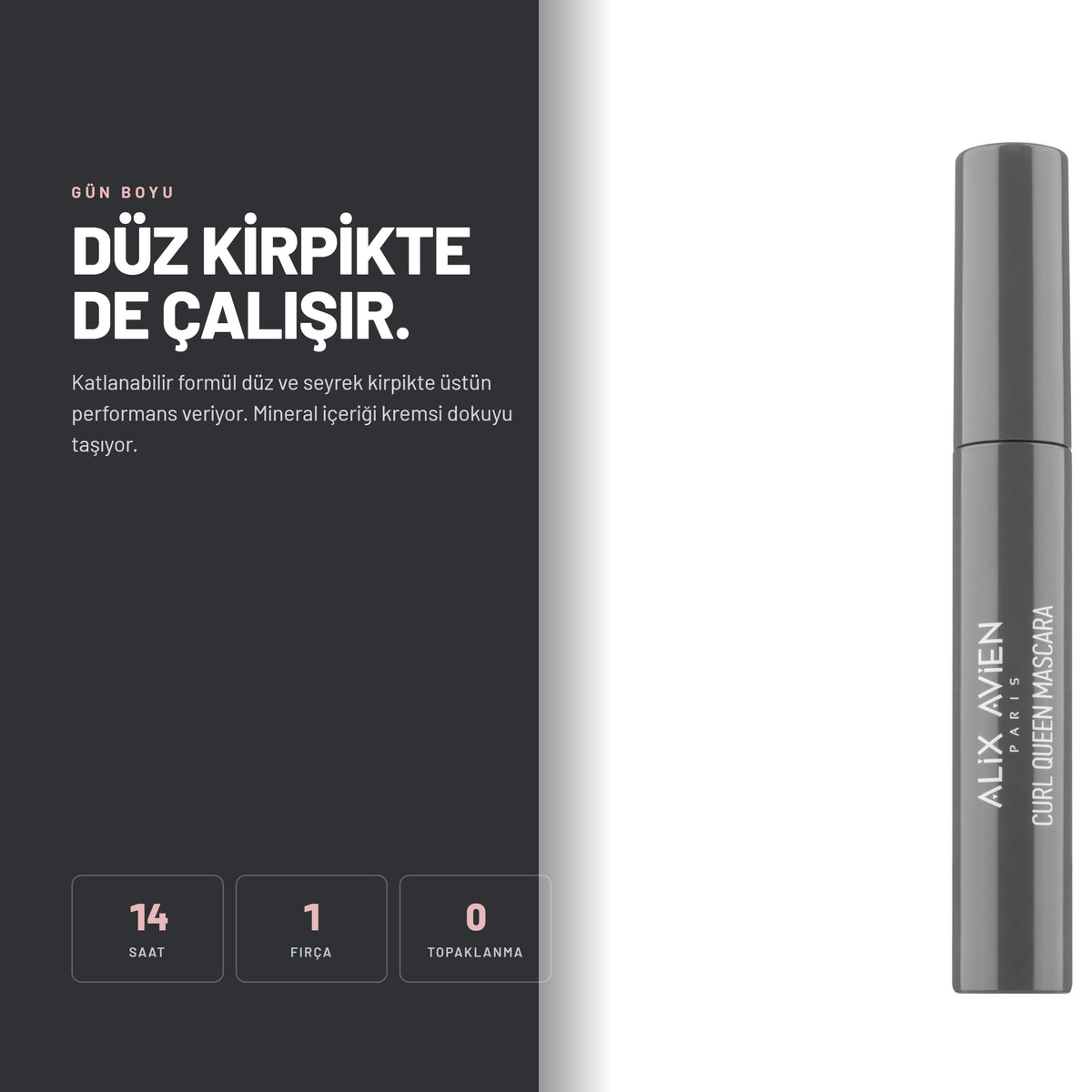Alix Avien Curl Queen Mascara kullanım sonrası görünüm - Katlanabilir formül düz ve seyrek kirpikte üstün performans veriyor.