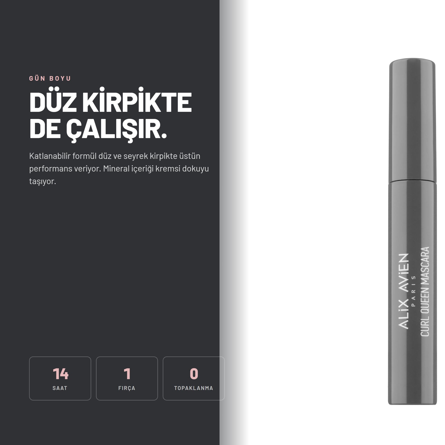 Alix Avien Curl Queen Mascara kullanım sonrası görünüm - Katlanabilir formül düz ve seyrek kirpikte üstün performans veriyor.