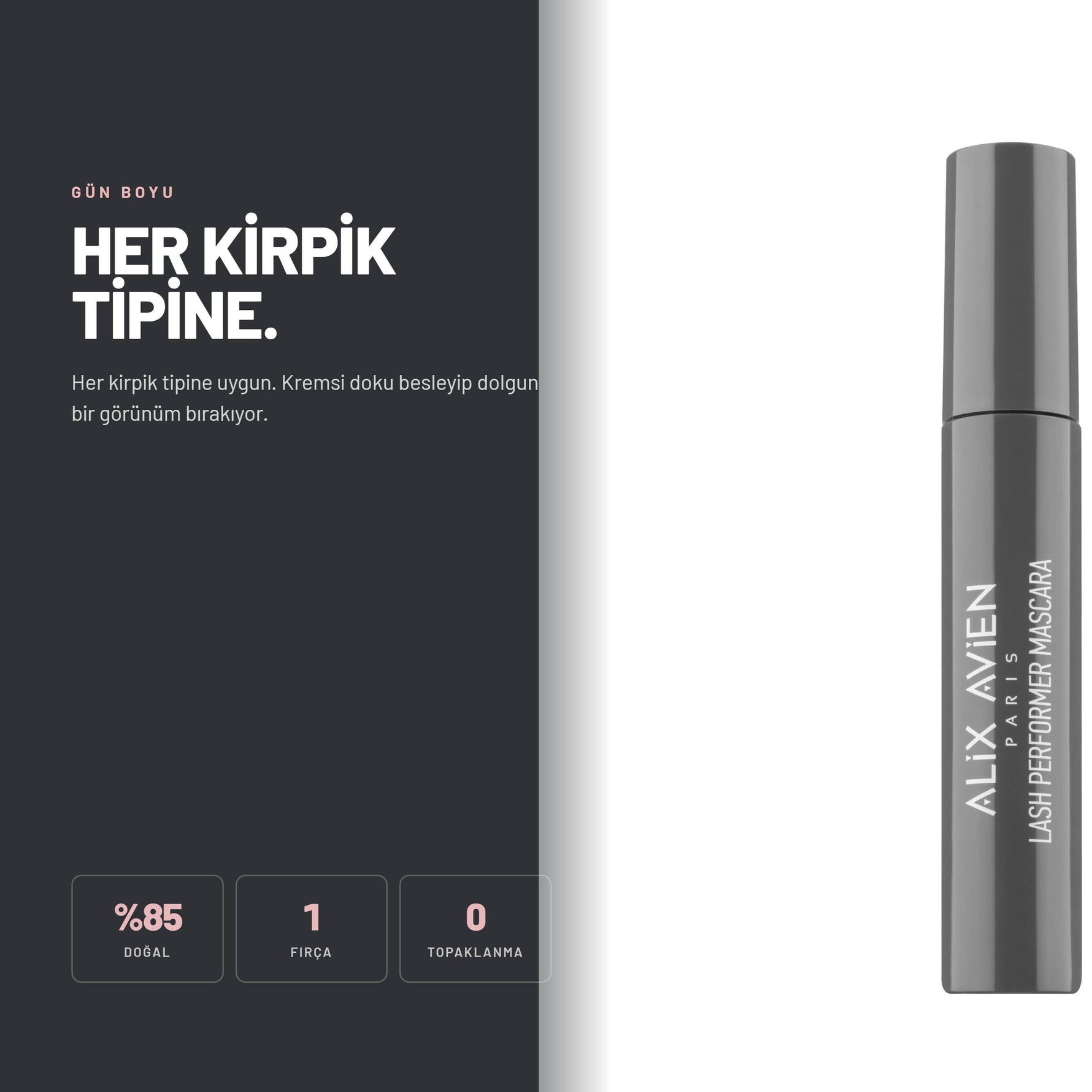 Alix Avien Lash Performer Mascara kullanım sonrası görünüm - Her kirpik tipine uygun.