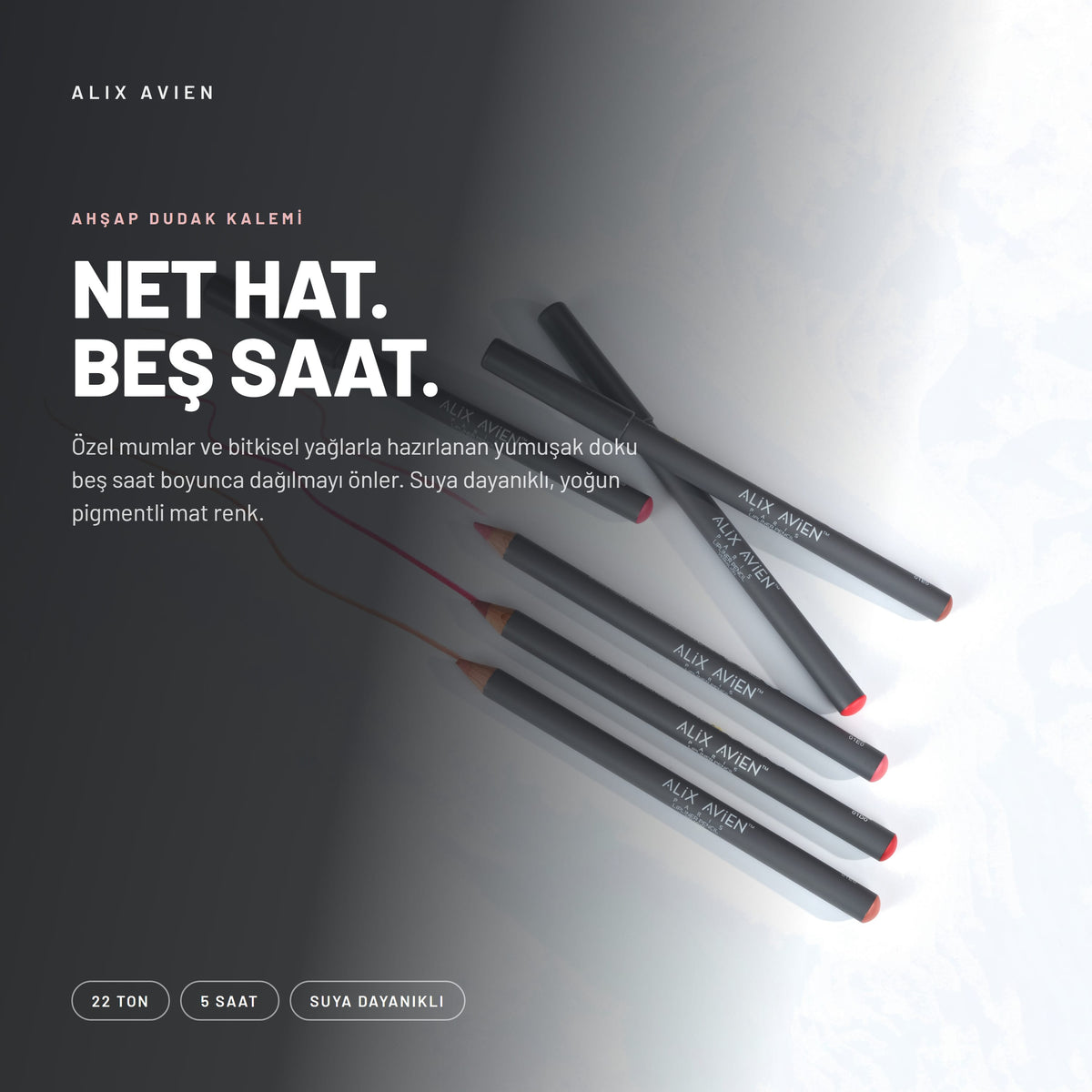 Lipliner Pencil - Suya Dayanıklı Yoğun Pigmentli Dudak Kalemi | Alix Avien