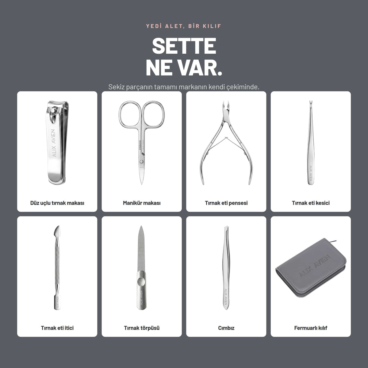Mini Travel Manicure Set - Küçük Seyahat Boy Çantalı 7'li Manikür Seti | Alix Avien 