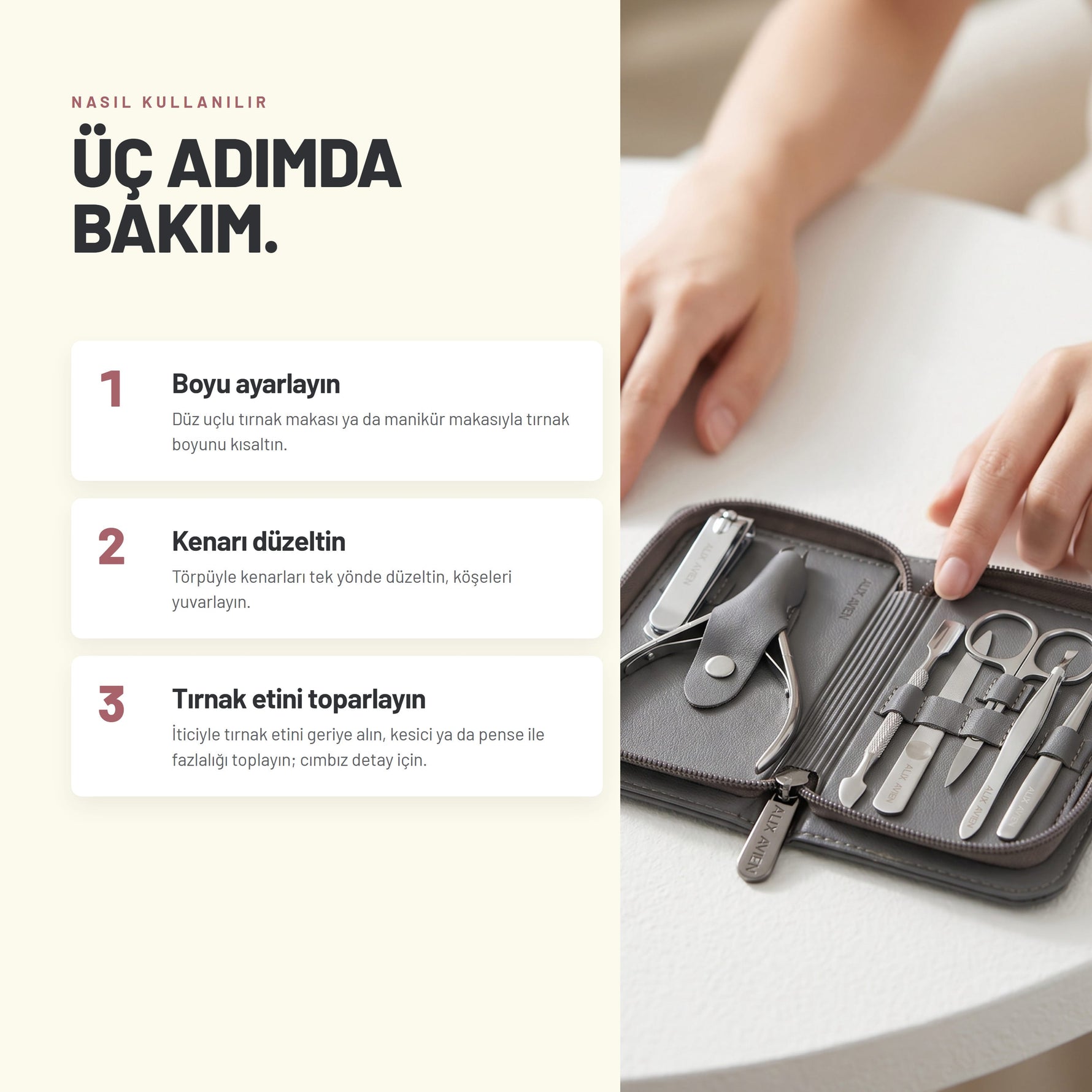 Mini Travel Manicure Set - Küçük Seyahat Boy Çantalı 7'li Manikür Seti | Alix Avien 