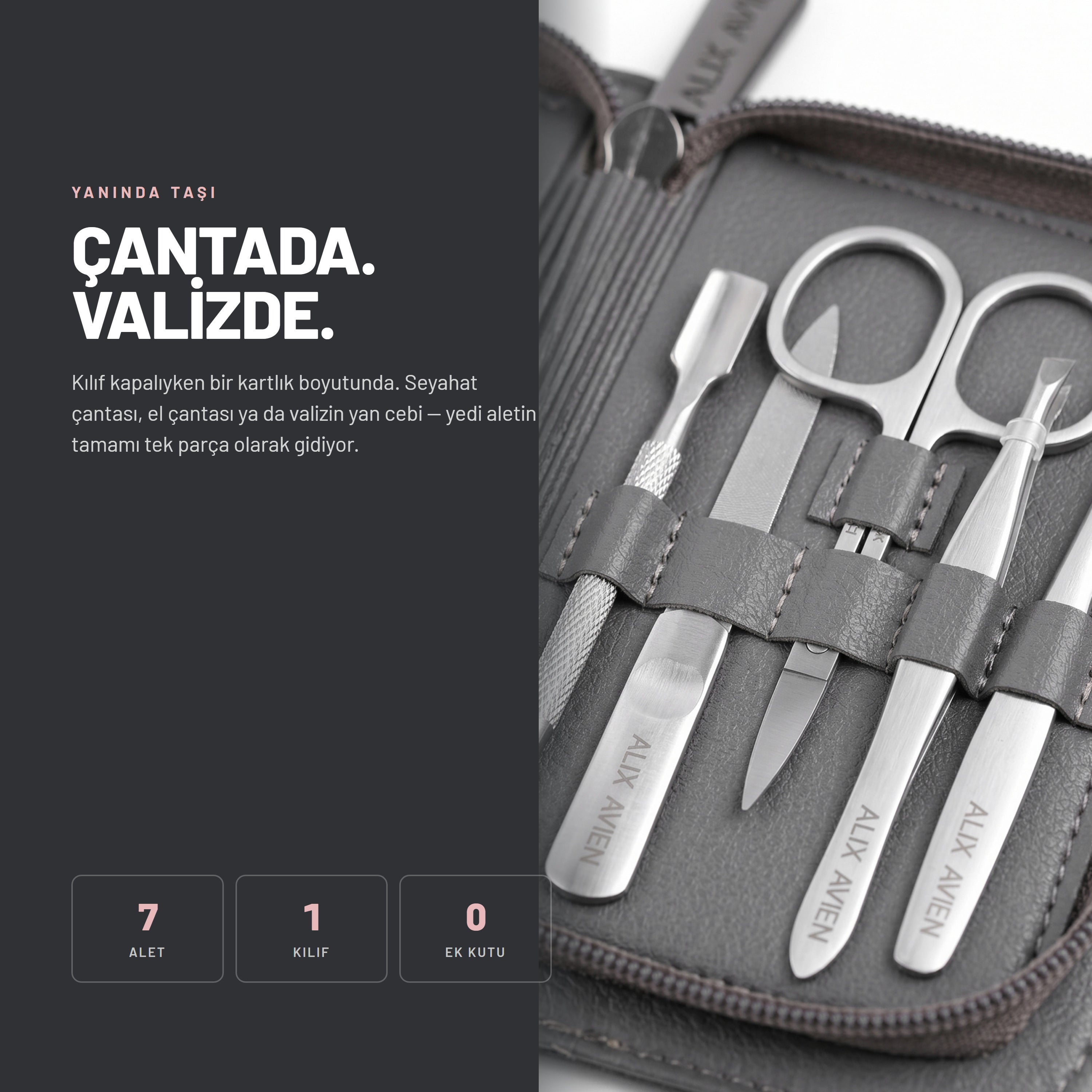 Mini Travel Manicure Set - Küçük Seyahat Boy Çantalı 7'li Manikür