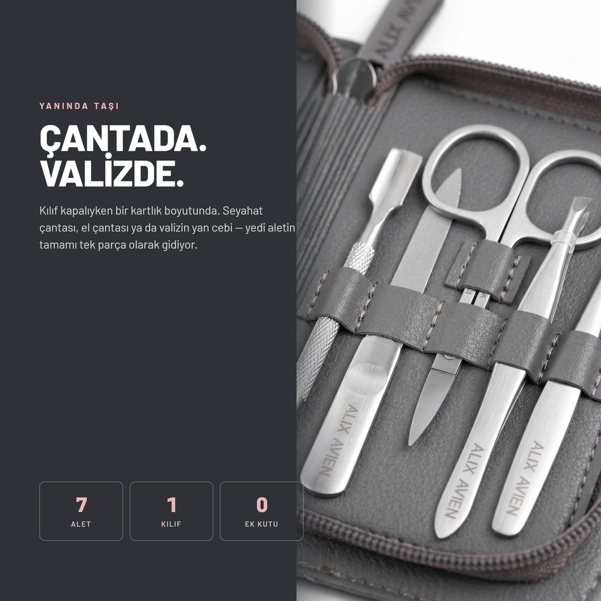 Mini Travel Manicure Set - Küçük Seyahat Boy Çantalı 7'li Manikür Seti | Alix Avien 