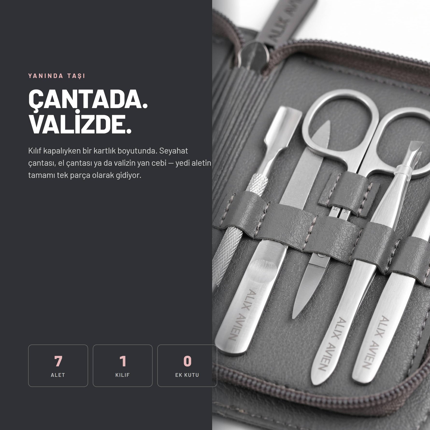 Mini Travel Manicure Set - Küçük Seyahat Boy Çantalı 7'li Manikür Seti | Alix Avien 