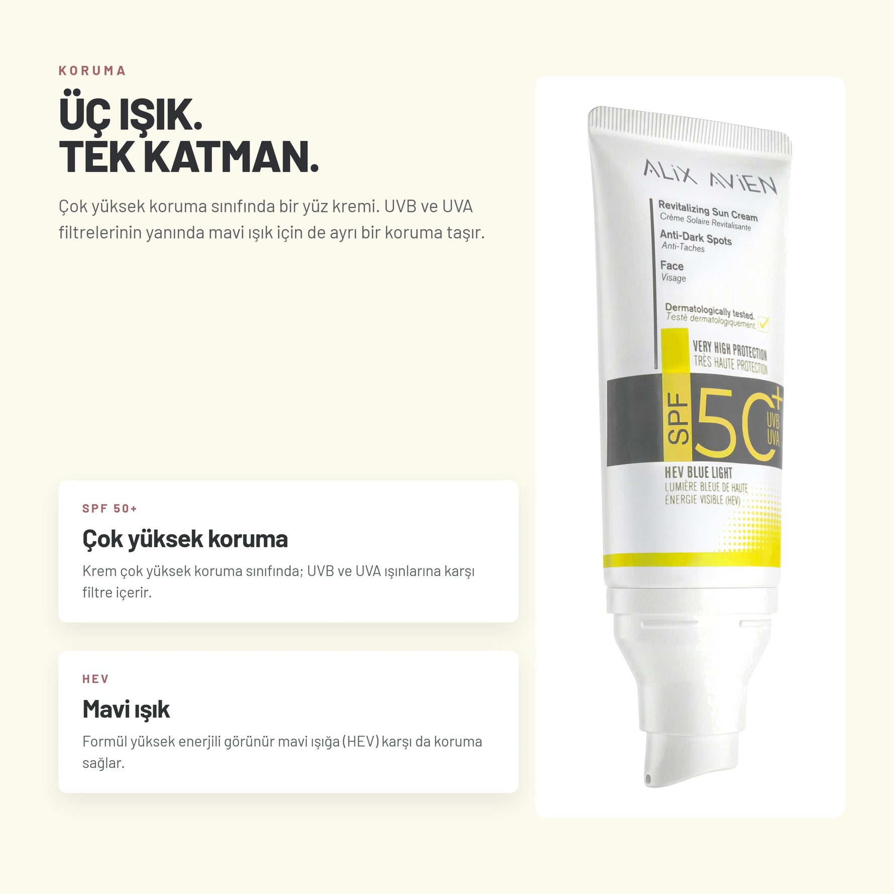 Revitalizing Sun Cream Anti Dark Spots - Leke Karşıtı SPF50+ Güneş Kremi | Alix Avien 