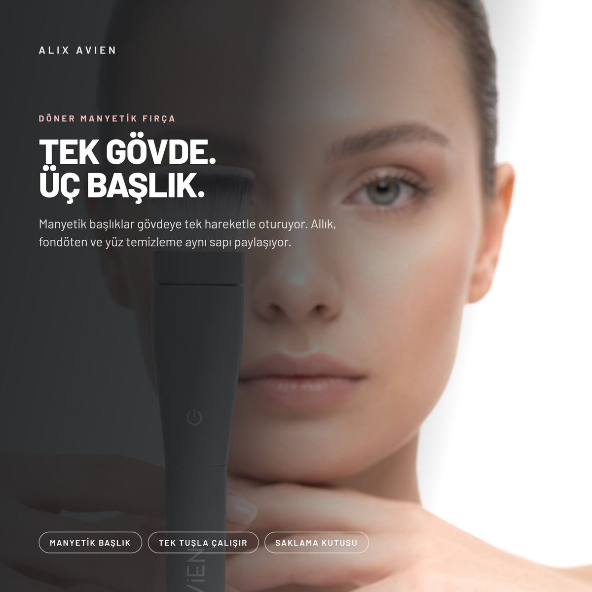 Magnetic Makeup Brush - Çok Amaçlı Döner Başlıklı Pilli Makyaj Fırçası | Alix Avien 