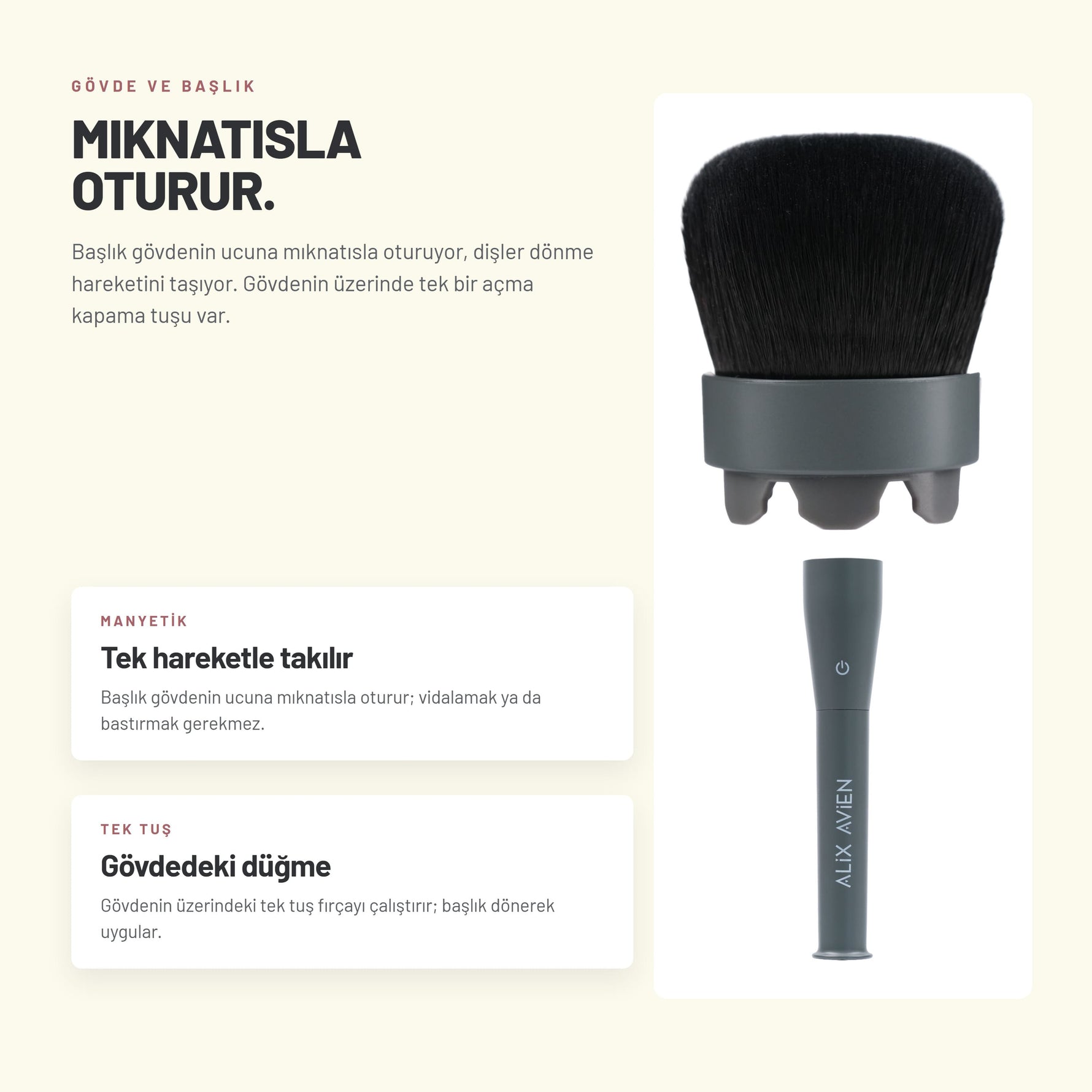 Magnetic Makeup Brush - Çok Amaçlı Döner Başlıklı Pilli Makyaj Fırçası | Alix Avien 