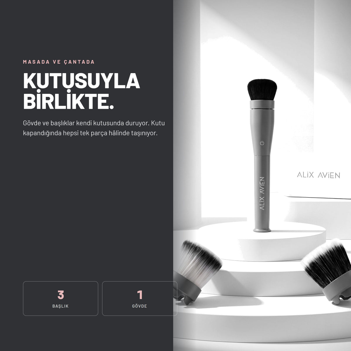 Magnetic Makeup Brush - Çok Amaçlı Döner Başlıklı Pilli Makyaj Fırçası | Alix Avien 