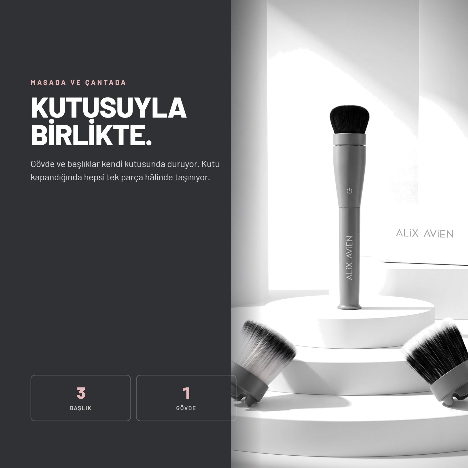 Magnetic Makeup Brush - Çok Amaçlı Döner Başlıklı Pilli Makyaj Fırçası | Alix Avien 