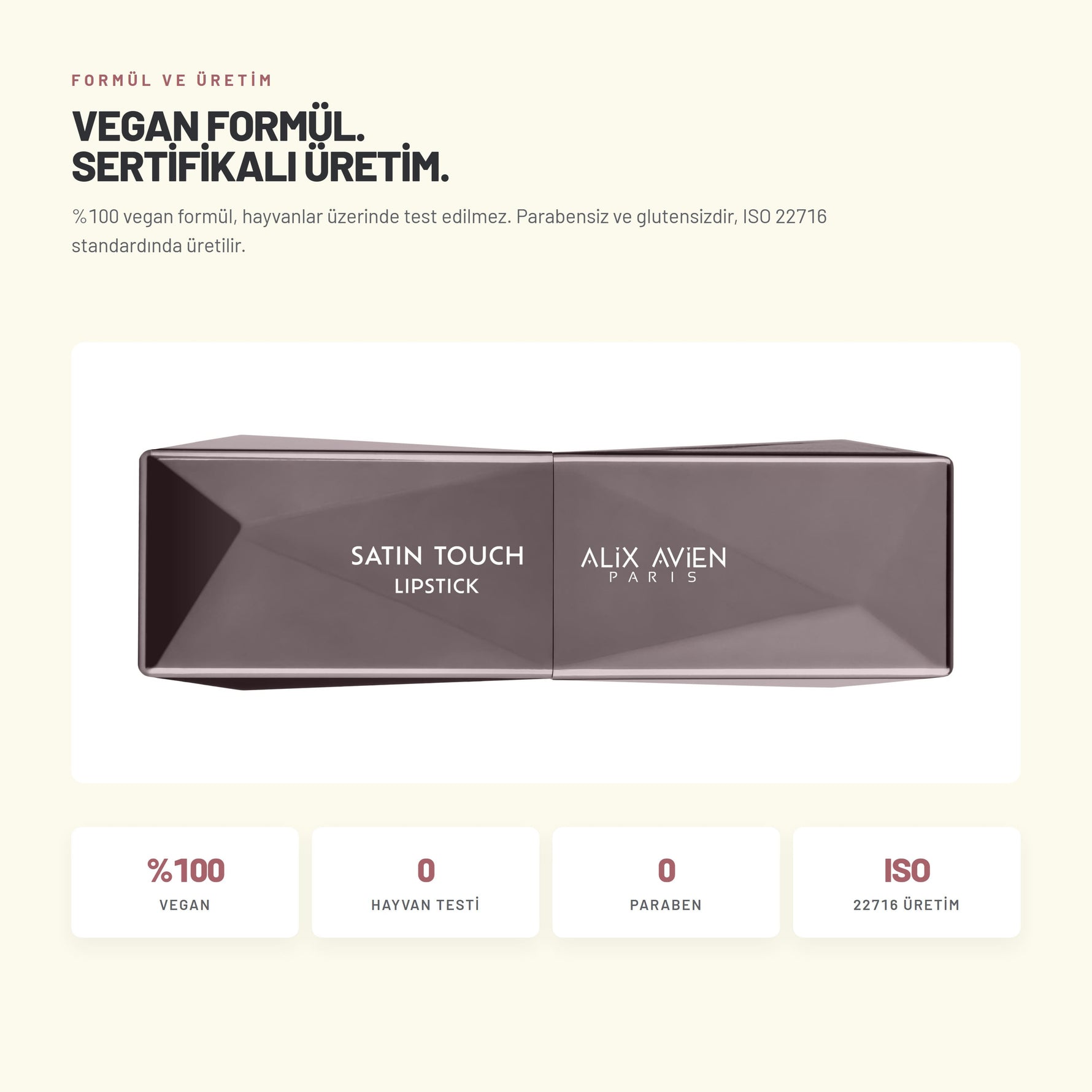 Nemlendirici Saten Bitişli Yarı Mat Ruj - Satin Touch Lipstick | Alix Avien