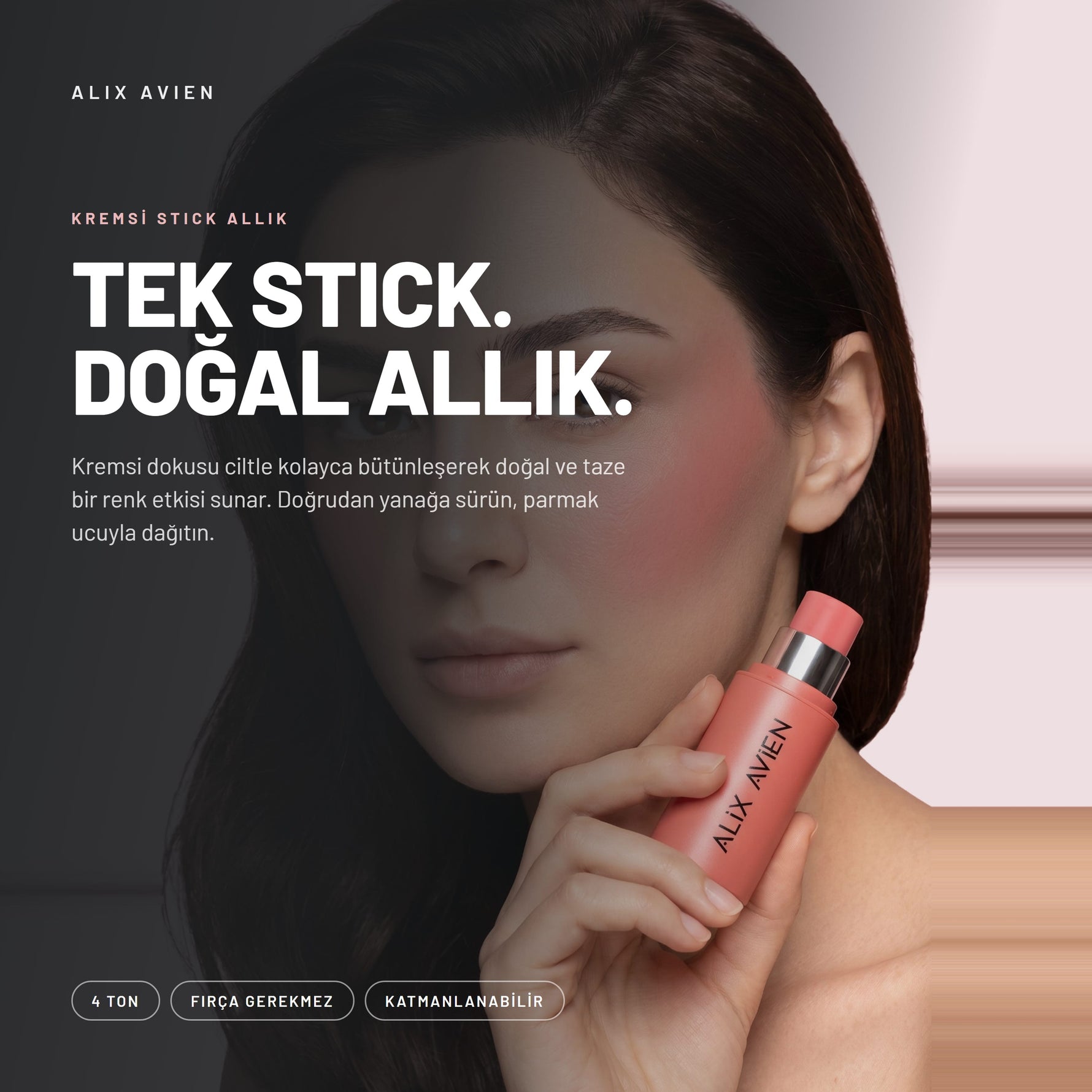 Stick Blush - Nemlendirici Saten Bitişli Stick Allık | Alix Avien 