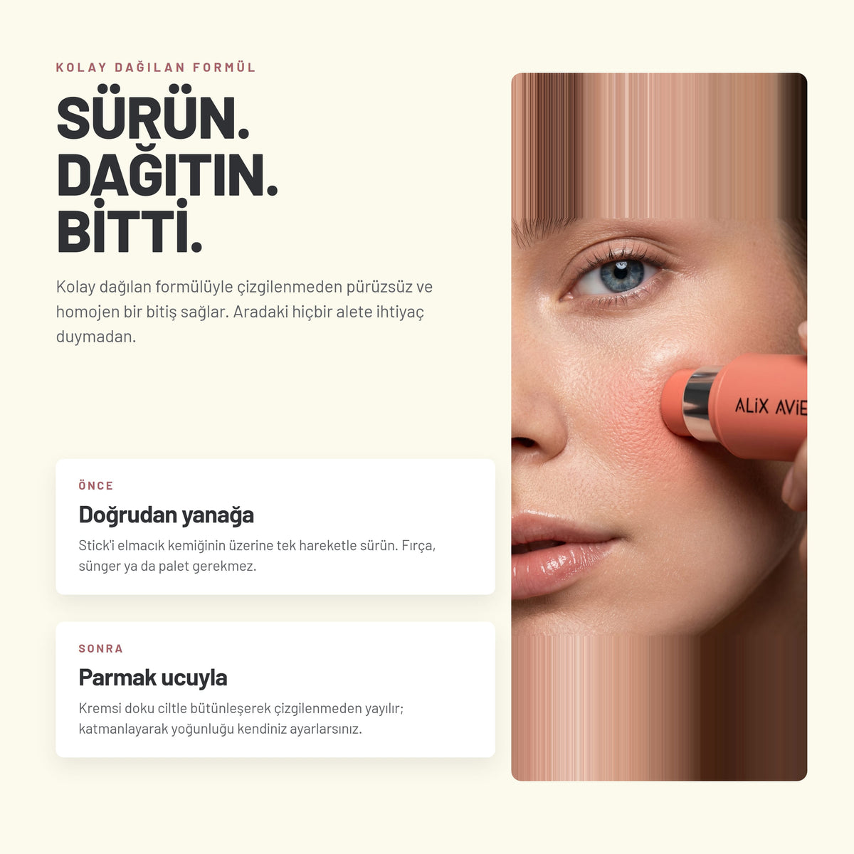 Stick Blush - Nemlendirici Saten Bitişli Stick Allık | Alix Avien 