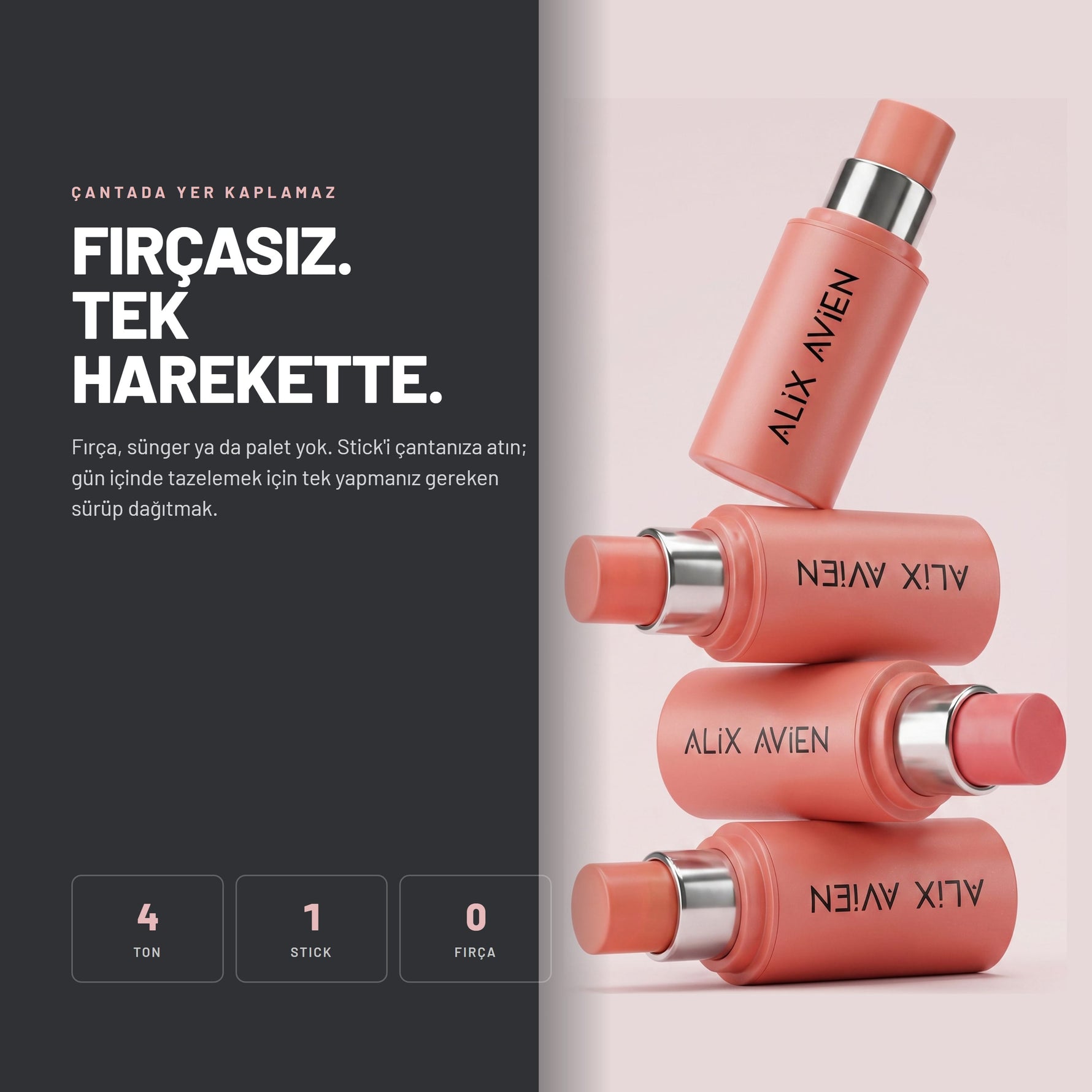 Stick Blush - Nemlendirici Saten Bitişli Stick Allık | Alix Avien 
