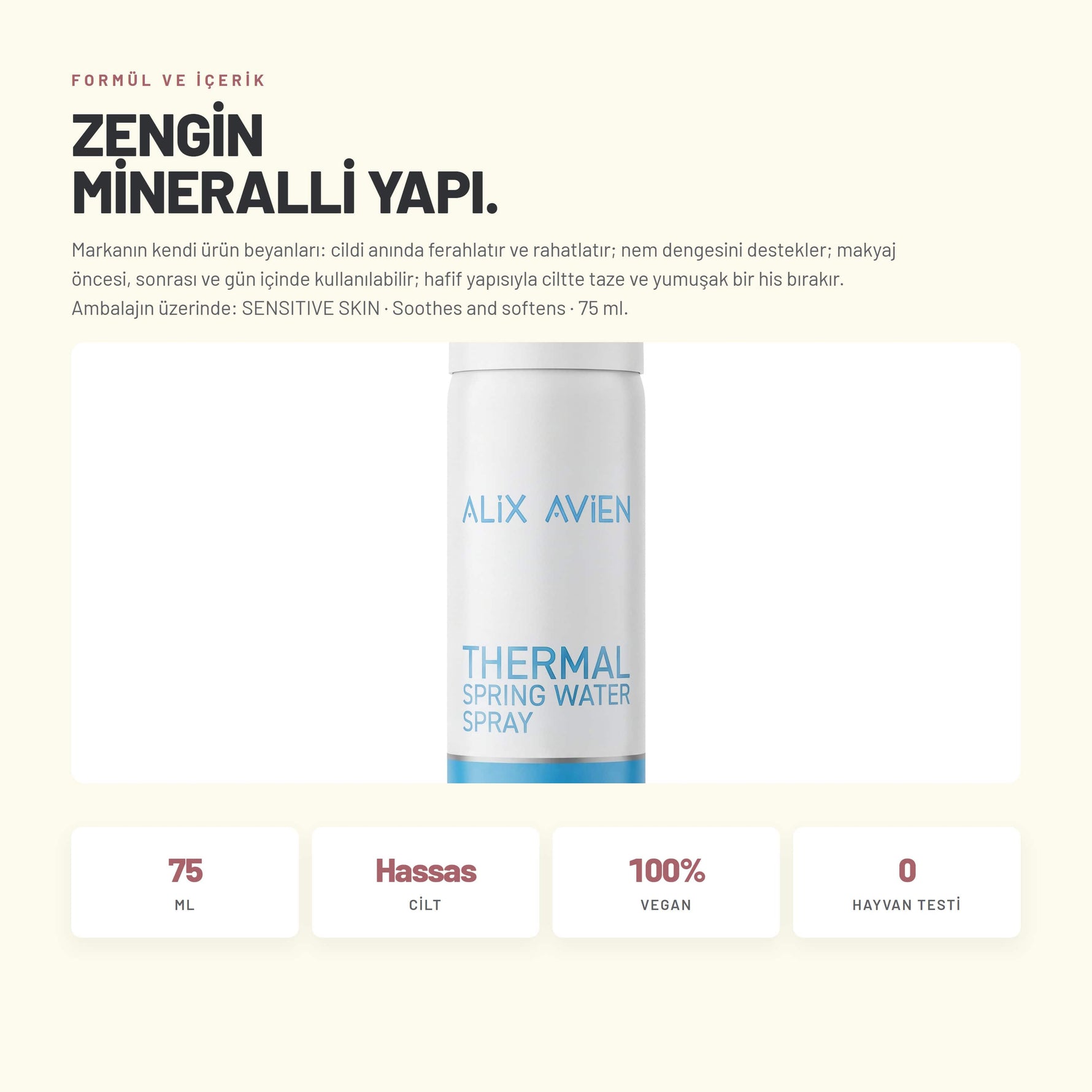 Ferahlatıcı Minerals İçerikli Termal Su Yüz Spreyi 75 ML | Alix Avien