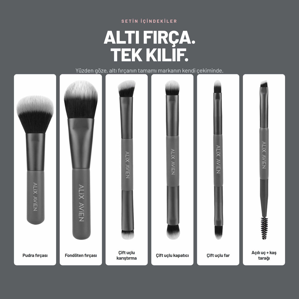 Alix Avien Mini Travel Makeup Brush Set seçenek tablosu: 6 seçenek
