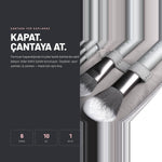 Alix Avien Mini Travel Makeup Brush Set kullanım sonrası görünüm - Fermuar kapandığında fırçalar lastik bantlarda sabit