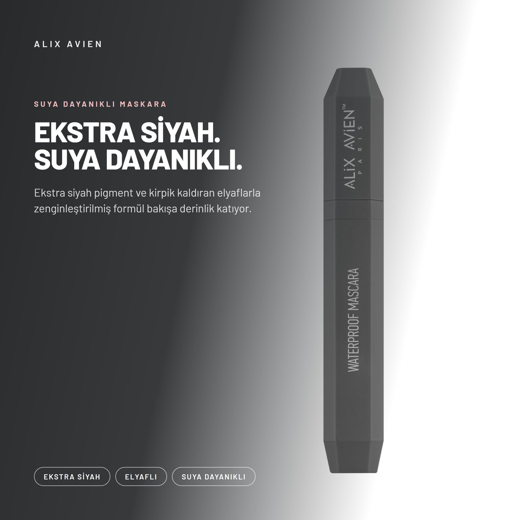 Suya Dayanıklı Maskara - Hacim Veren Siyah | Alix Avien